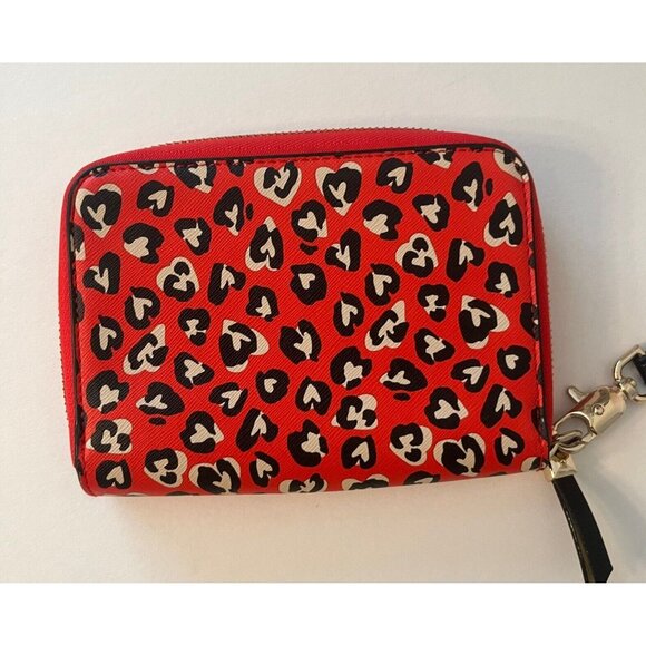 Stella & Dot Wild Hearts Tech Clutch Red Gold Zipper Wallet Abstract Zip Around - Picture 5 of 11